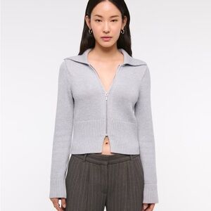 Abercrombie S Zip-Up Collared Cardigan Gray NWOT